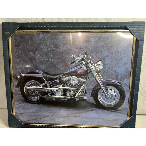 Vintage 1991 Ron Kimball Harley Davidson Framed Motorcylce Picture 20x16 Eagle - Picture 1 of 4